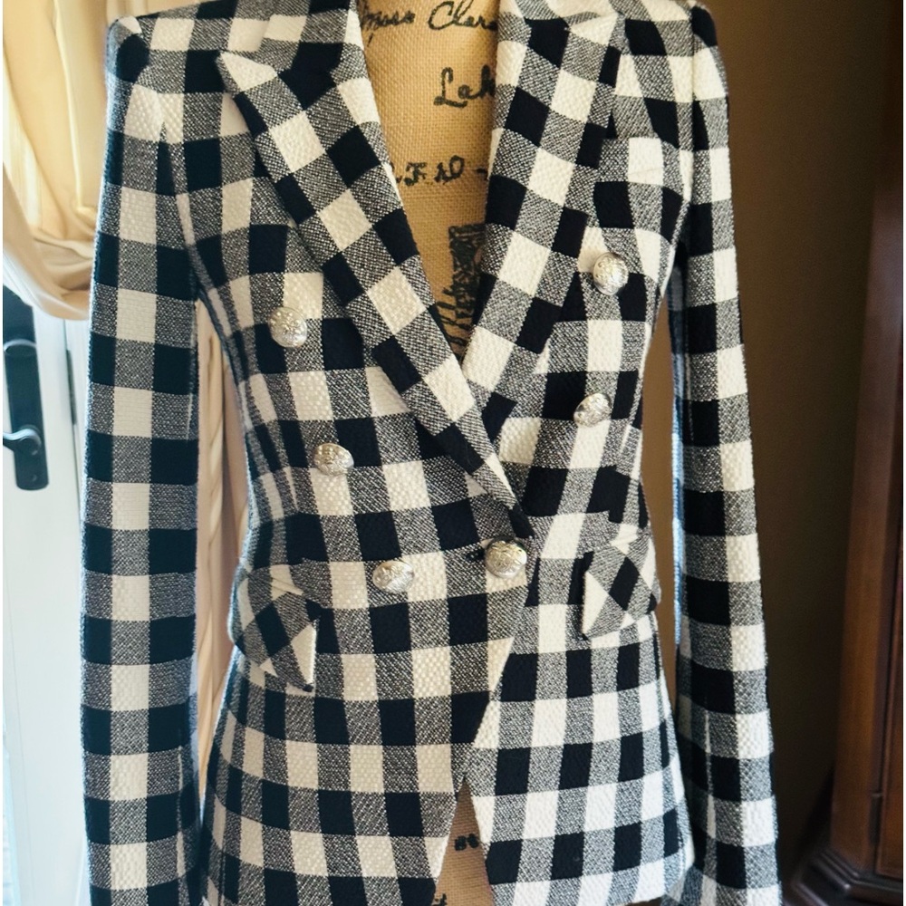 Veronica Beard buffalo plaid blazer.
